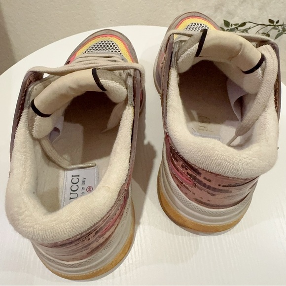 Authentic Gucci Ultrapace Pink Multi Leather Metallic Snake Print Sneaker 36.5 - Picture 6 of 10